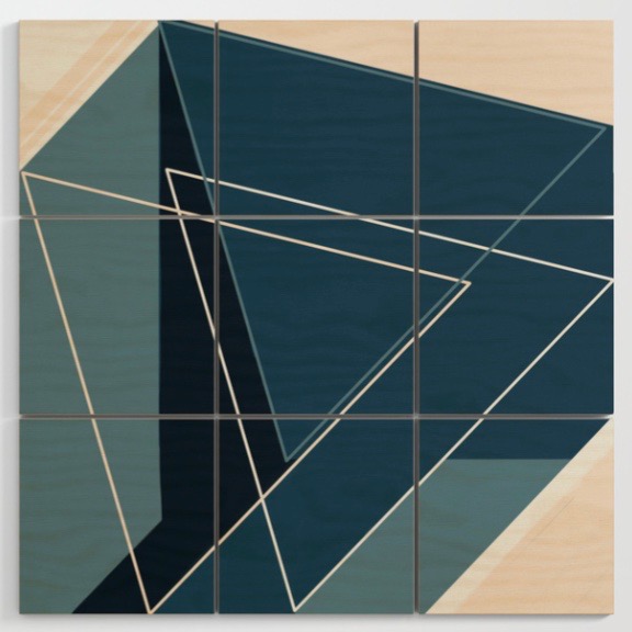 Blue & Neutral Geometrical Wood Wall Art by Blerta